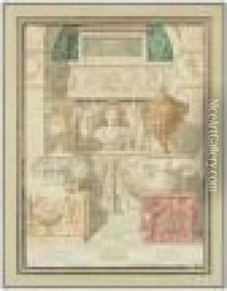 Composition D'antiques: Buste D'empereur Dans Une Alcove Oil Painting - Charles Percier