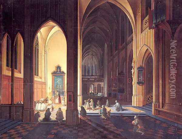 Interior of a Gothic Church Oil Painting - Peeter, the Elder Neeffs