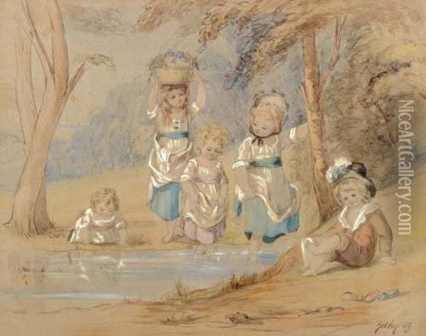 Children At Play. Oil Painting - Mihaly von Zichy