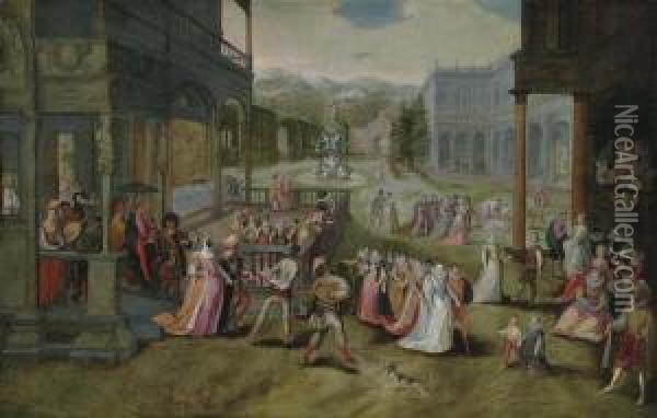 A Masked Ball In An Italianate Courtyard Oil Painting - Jan Snellinck