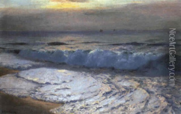 The Breaking Wave, Dusk Oil Painting - Julius Olsson
