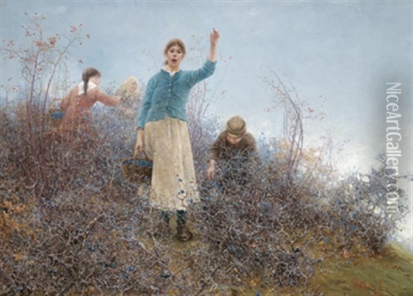 Beerenpfluckende Kinder Oil Painting - Laszlo Pataky