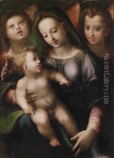 Madonna Mit Kind Und Zwei Engeln Oil Painting - Domenico Puligo
