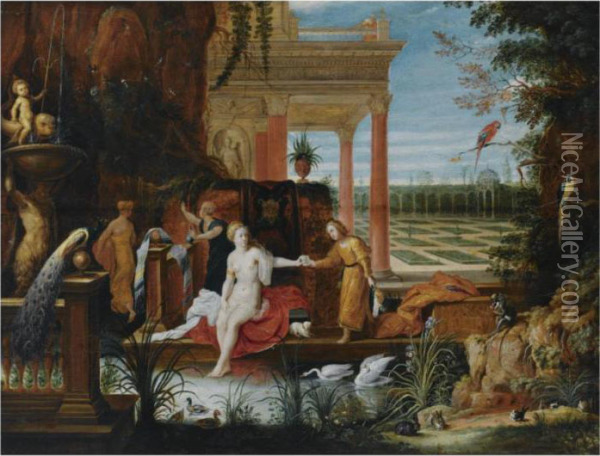 King David And Bathsheba Oil Painting - Hendrik van Balen