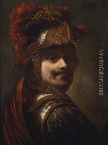 Eine Tronie Eines Mannes In Einem Brustpanzer Mit Federgeschmucktem Helm Oil Painting -  Rembrandt van Rijn