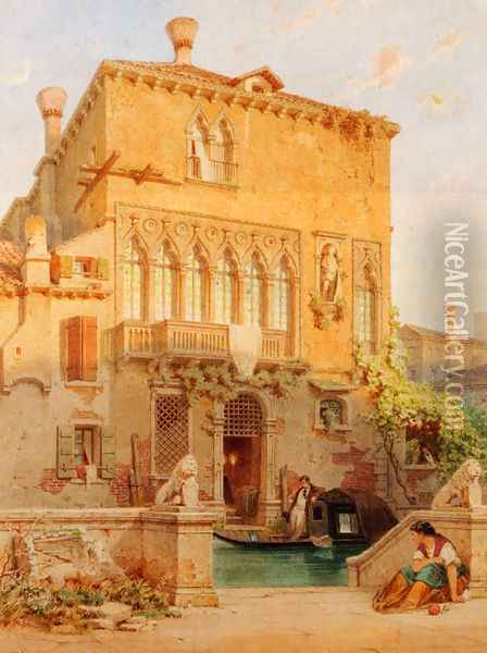 Haus Der Familie Moro-Othello, Venice Oil Painting - Eduard Gerhardt