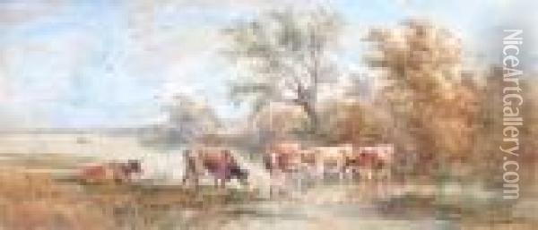 Cattle Watering Oil Painting - Henry Earp