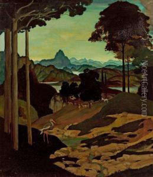 Paradieslandschaft Oil Painting - Herbert Reyl-Hanisch