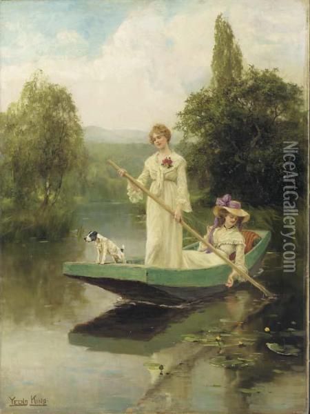 Two Ladies Punting On The River Oil Painting - Henry John Yeend King