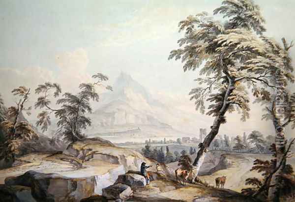 Italianate Landscape with Travellers, no.1 Oil Painting - Paul Sandby