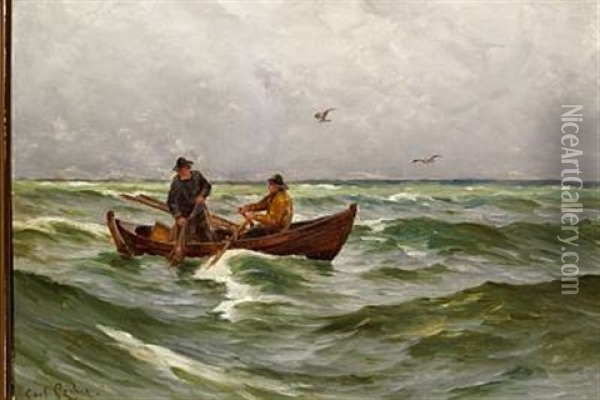 Two Fishermen From Skagen With The Catch Of The Day Oil Painting - Carl Ludvig Thilson Locher