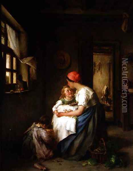 Motherly cares, 1864 Oil Painting - Paul Constant Soyer