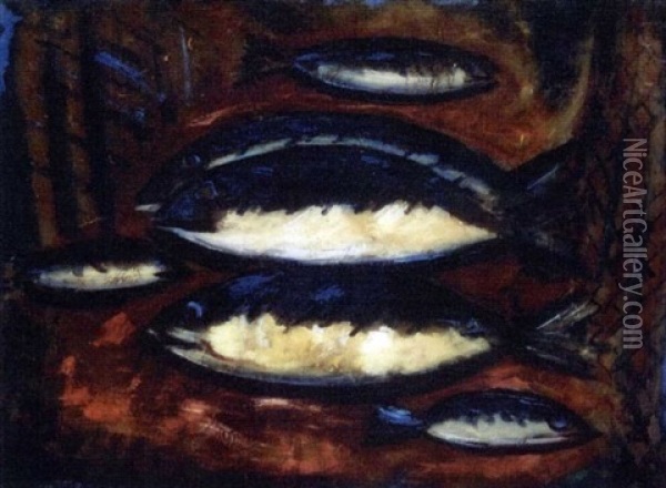 The Six Fish Oil Painting - Marsden Hartley