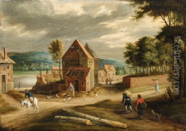 Landscape With A Village Oil Painting - Peter Gysels