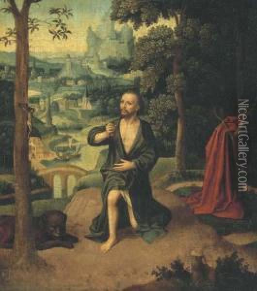 Saint Jerome Dans Un Paysage Oil Painting - Adriaen Isenbrandt (Ysenbrandt)