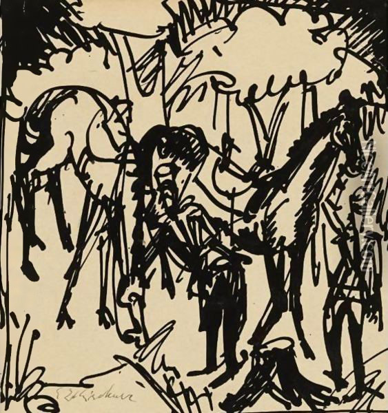 Federzeichnung (Ink Drawing) Oil Painting - Ernst Ludwig Kirchner