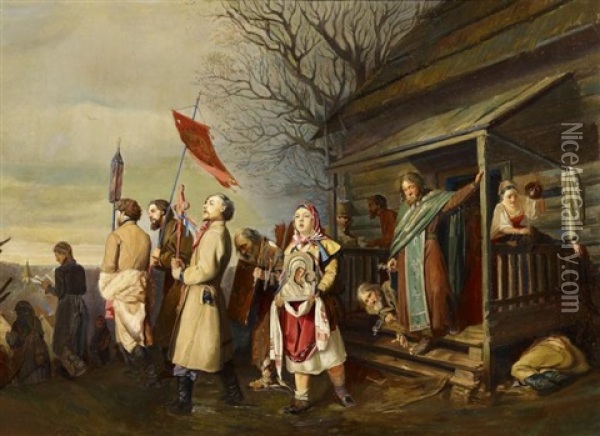 Dorfliche Prozession An Ostern Oil Painting - Vasili Grigorevich Perov