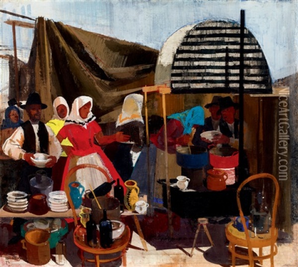 In The Market Oil Painting - Vilmos Aba-Novak