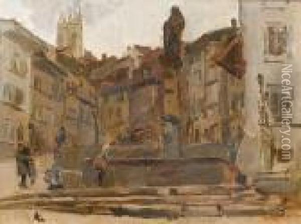 Fontaine St Anne, Fribourg, Switzerland Oil Painting - Isaac Israels