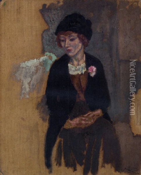 Hermine Au Chapeau Noir Oil Painting - Jules Pascin