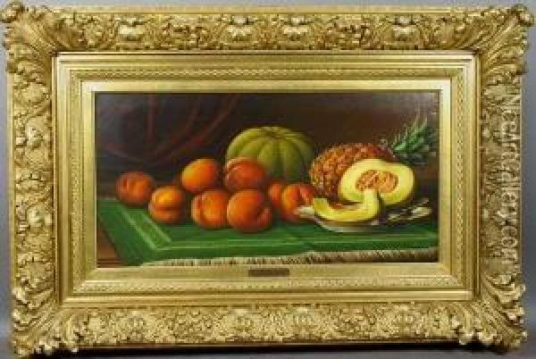 Still Life Of Peaches, Cantaloupe And Pineapple Oil Painting - Levi Wells Prentice