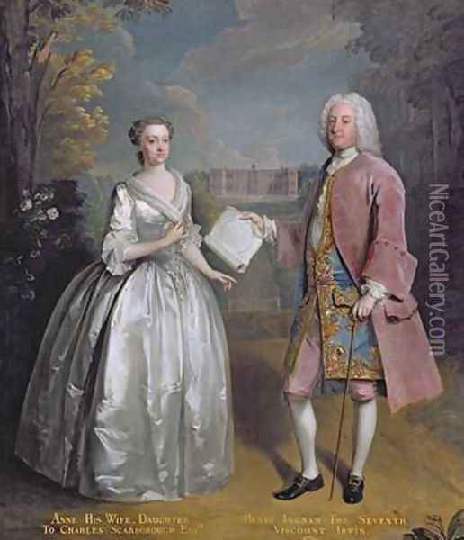 Portrait of Henry 7th Viscount Irwin and his Wife Anne Oil Painting - Philipe Mercier