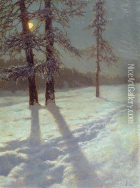 Winter Landscape In The Moonlight. Oil Painting - Ivan Fedorovich Choultse