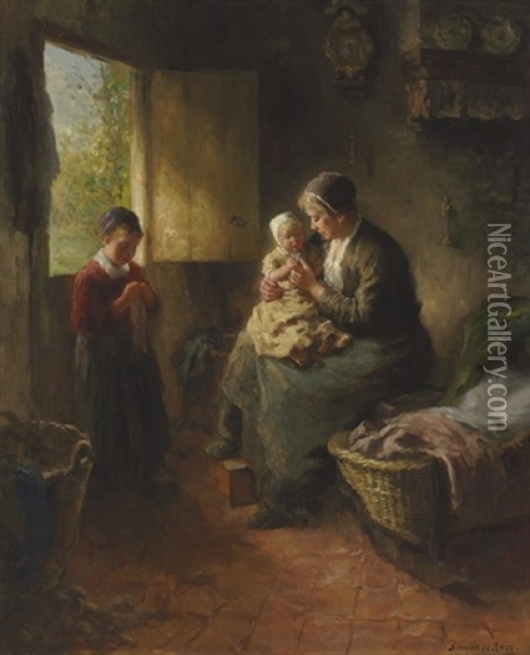 Mother's Joy Oil Painting - Bernard de Hoog