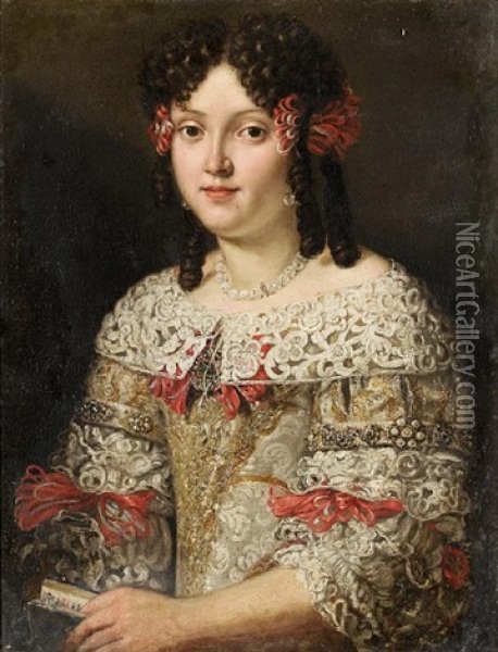 Portrait Of A Lady, In A Silver Dress Oil Painting - Pier Francesco Cittadini