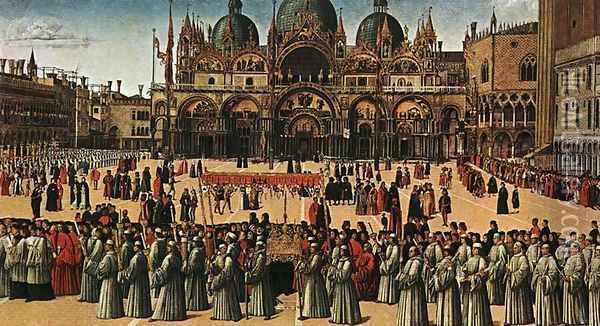 Procession in Piazza San Marco (Processione in piazza San Marco) Oil Painting - Gentile Bellini