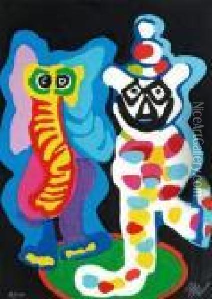 Clown Et Elephant Oil Painting - Karl Appel