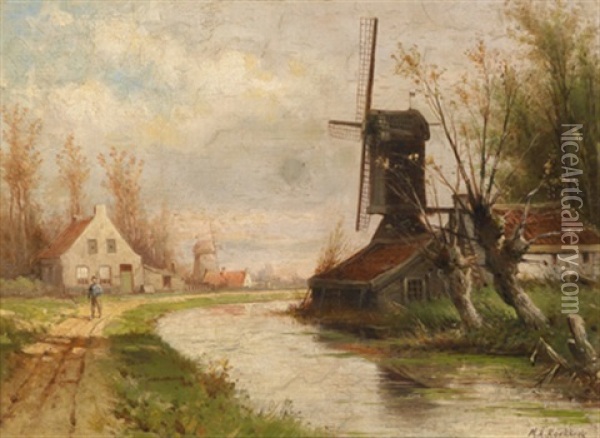 Hollandische Kanallandschaft Mit Einem Wanderer Oil Painting - Marinus Adrianus Koekkoek the Younger