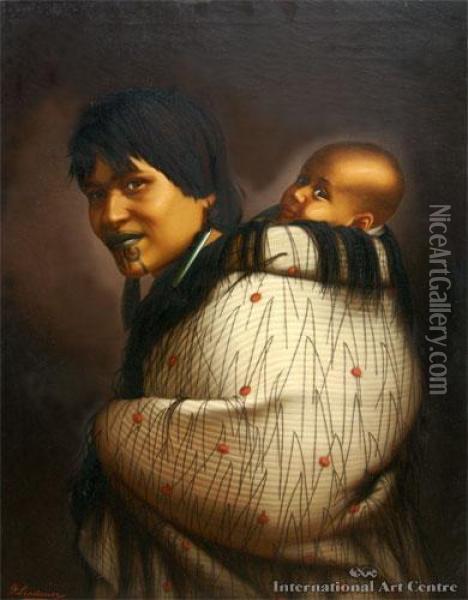 Ana Rupene & Child Oil Painting - Gottfried Lindauer