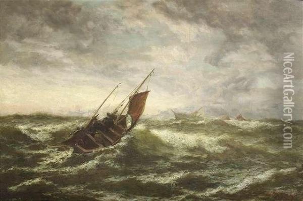 Sailing Ships In Rough Sea Oil Painting - Edwin Hayes
