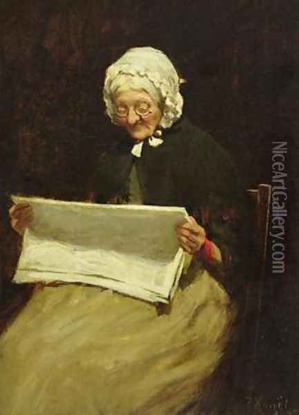 Old Woman Reading a Newspaper Oil Painting - Paul Knight