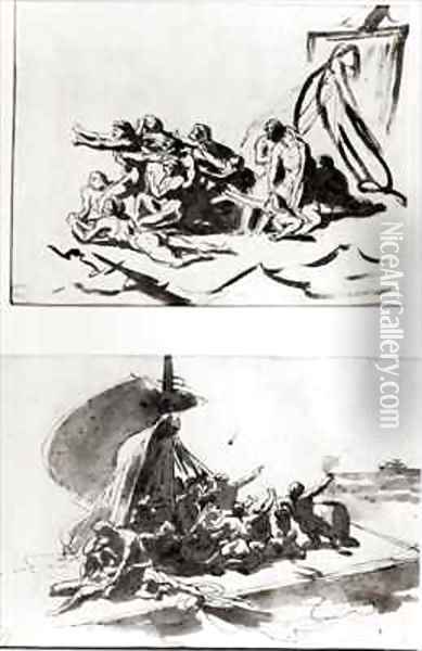 Two sketches for The Raft of the Medusa 2 Oil Painting - Theodore Gericault