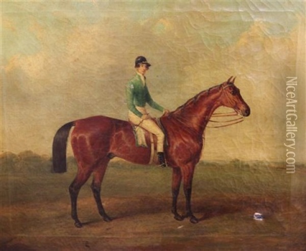 Portrait Of A Racehorse With Jockey Up Oil Painting - Joseph Maiden