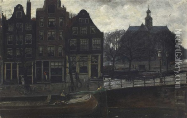 Brouwersgracht. Noordermarkt Amsterdam Oil Painting - Dirk Johannes Van Haaren