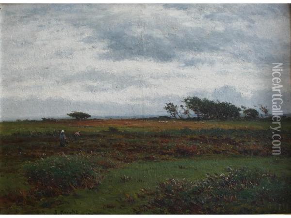 Workers On An Open Moor Oil Painting - Joseph Knight