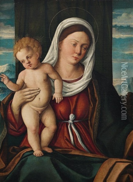 Madonna And Child Oil Painting - Girolamo da Santacroce