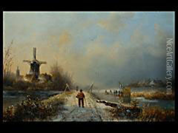 Winterlandschaft Mit Eislaufern Oil Painting - Jan Jacob Coenraad Spohler
