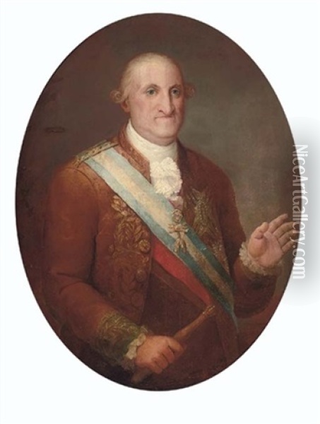 Portrait Of King Charles Iv Of Spain Wearing The Order Of The Golden Fleece Oil Painting - Vicente Lopez y Portana