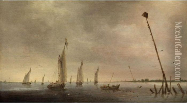 Kuste Mit Seglern Und Fischern Oil Painting - Salomon van Ruysdael