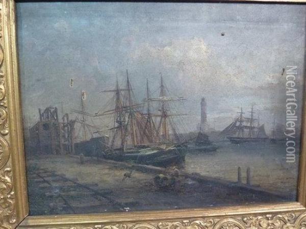 A Baltic Port Oil Painting - H. Krause