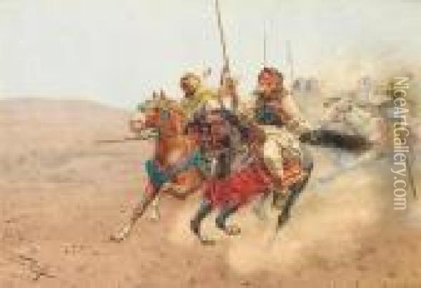 A Charge In The Desert Oil Painting - Giulio Rosati