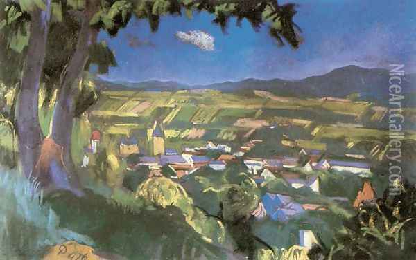 View of Nagybanya 1926 Oil Painting - David Jandi