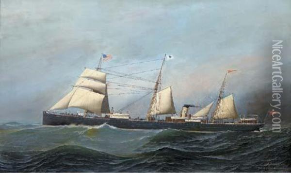 The Danish Steamer Hekla (i) Outward Bound For New York Oil Painting - Antonio Nicolo Gasparo Jacobsen