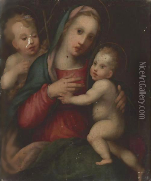 Madonna And Child With The Infant St. John The Baptist Oil Painting - Domenico Puligo
