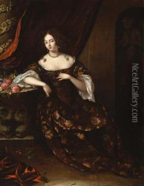 A Portrait Of A Lady, Full-length, Seated,wearing An Elaborate Dress Oil Painting - Aleijda Wolfsen