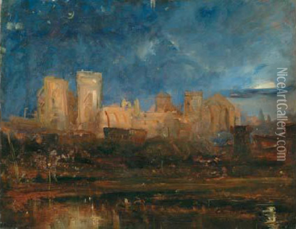 Le Chateau Des Papes, Avignon Oil Painting - Paul Huet